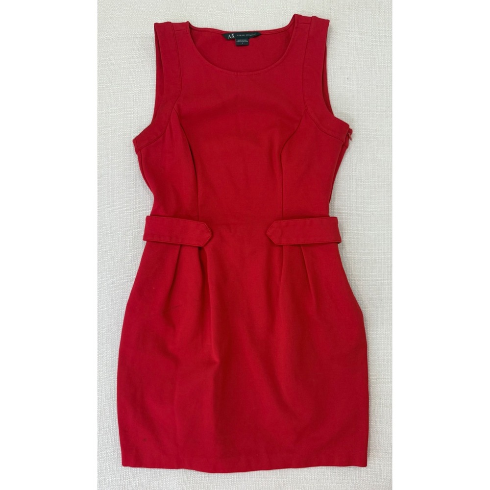 Armani Exchange Dress Womens 4 Sheath Red Sleeveless Belted Mini Excellent